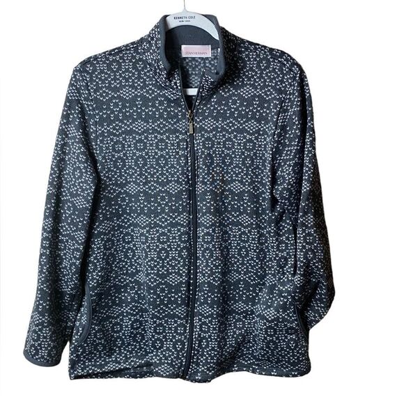 Stan Herman Wm’s Sz Lg Dark Gray Fair Isle Soft Fleece Full Zip Jacket - Picture 1 of 5